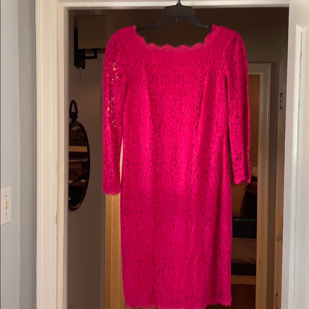 Size 8 Adrianna Papell Pink Lace 3/4 sleeve dress